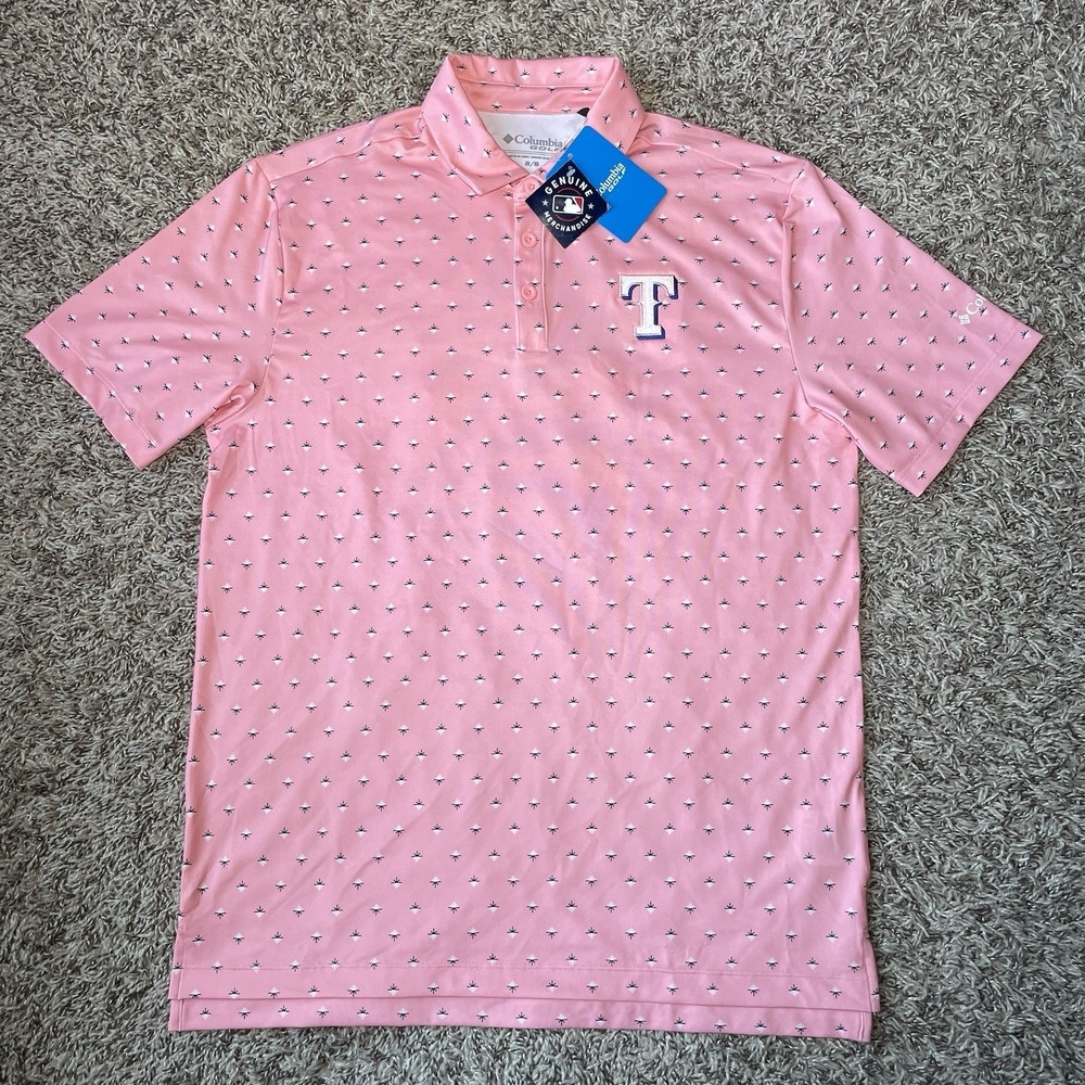 Columbia Texas Rangers Omni-Wick Club Golf Polo Shirt Mens Medium Pink Sorbet